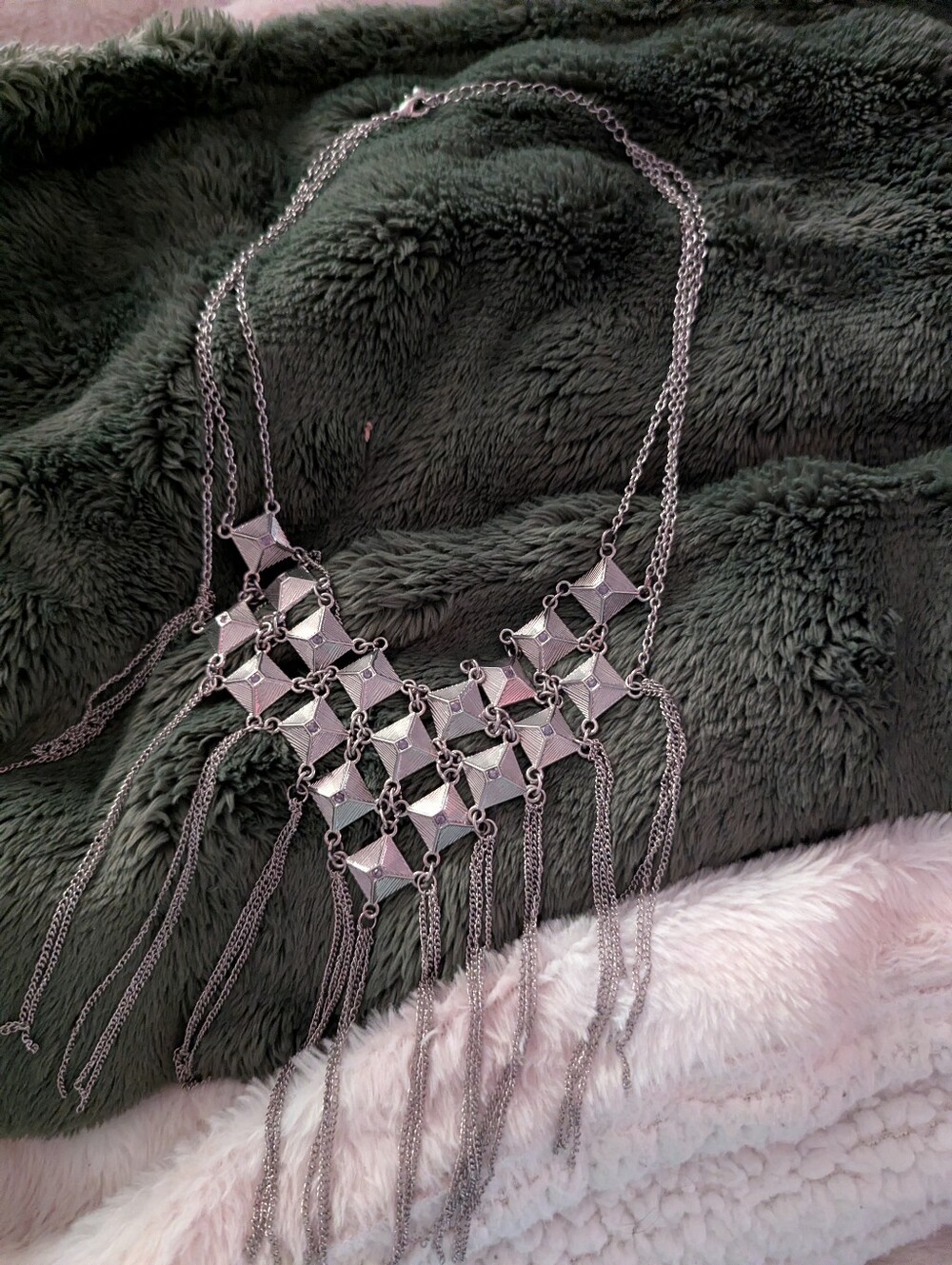 Silver Fringe Statement Necklace - Women Jewelry